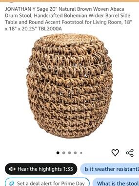 Sage Natural Brown Woven Abaca Drum Stool